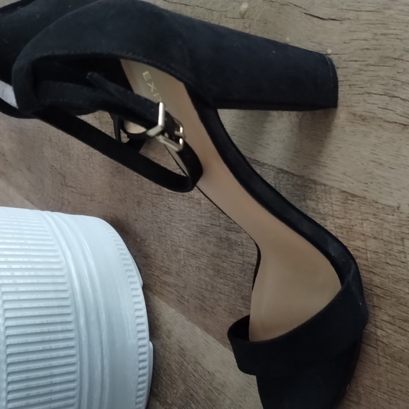 Express thick heel haux suede heels with shiner heel and ankle strap enclosure - Picture 6 of 8